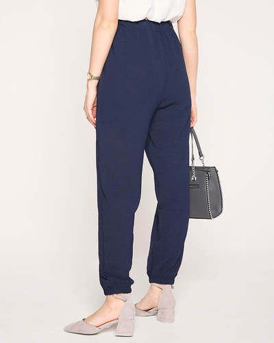 Pantaloni de damă din țesătură de culoare bleumarin PLUS SIZE - Îmbrăcăminte