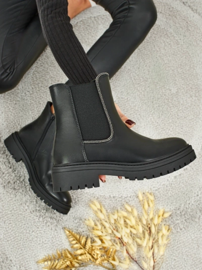 Botine din piele ecologică cu zirconiu Novira