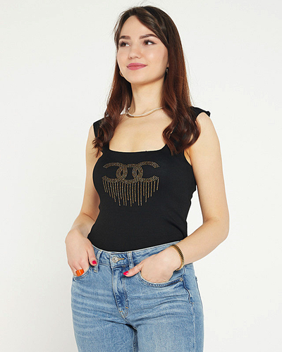 Top negru dama cu zirconiu cubic - Imbracaminte