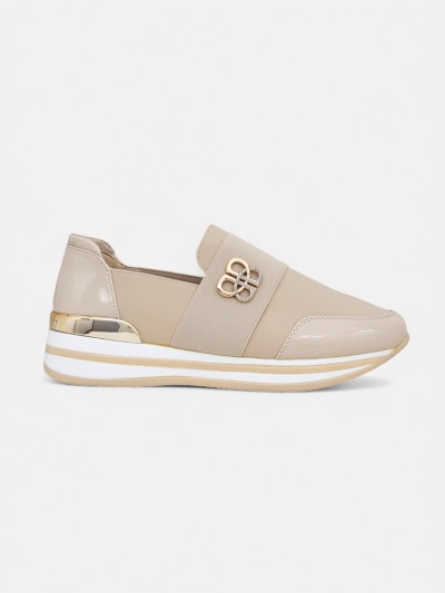 Damskie mokasyny Aurora Classico Beige skóra ekologiczna płaskie obcasy