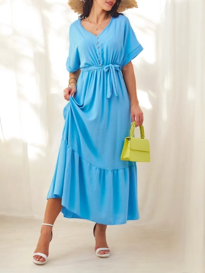 Royalfashion Rochie midi pentru femei cu mâneci scurte și butoane decorative