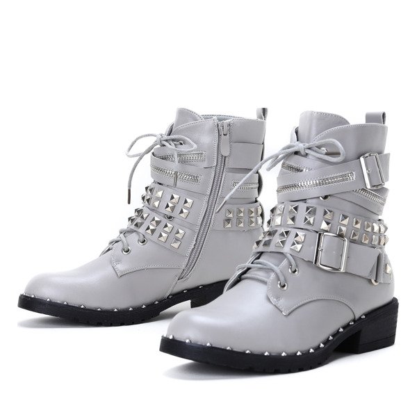 Szare workery z ćwiekami i suwakami Tessa - Obuwie