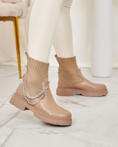 Cizme de damă maro deschis cu partea superioară a'la șosea Foldaf- Footwear