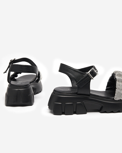 Sandale de dama negre cu zirconiu cubic Pokio- Incaltaminte