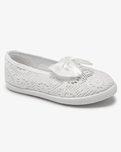 Adidași slip on albi pentru fete cu fundiță Sweet Time - Încălțăminte