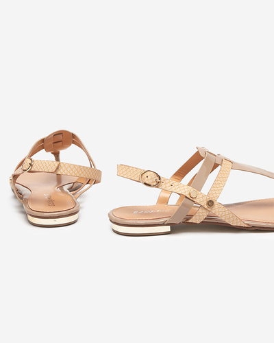 OUTLET Sandale de damă bej, șlapi lăcuți cu imprimare Abika-Footwear