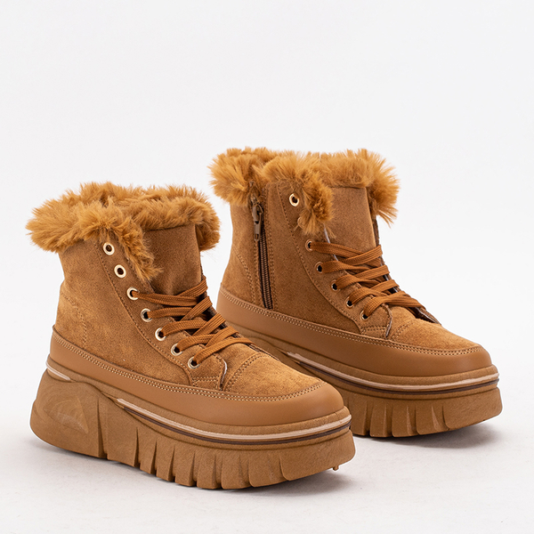 OUTLET Cizme de zăpadă cu platformă cu șiret pentru femei, în camel Neatesa - Încălțăminte