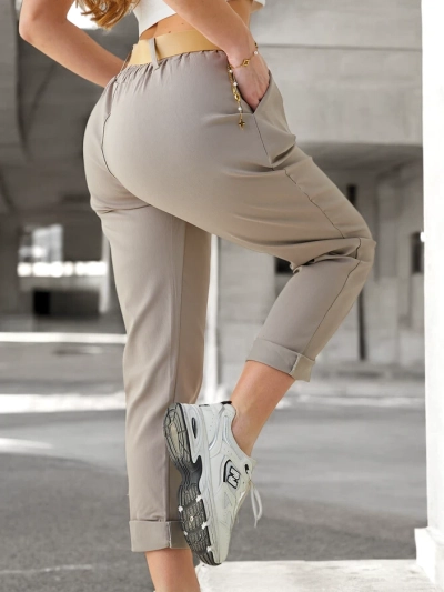 Pantaloni din viscoză Royalfashion pentru femei cu curea