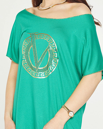 Bluză de damă verde cu imprimeu și zirconiu cubic - Îmbrăcăminte