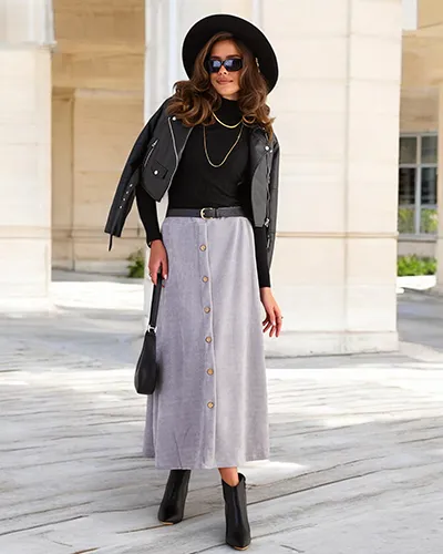 Royalfashion Fustă midi pentru femei cu nasturi decorativi