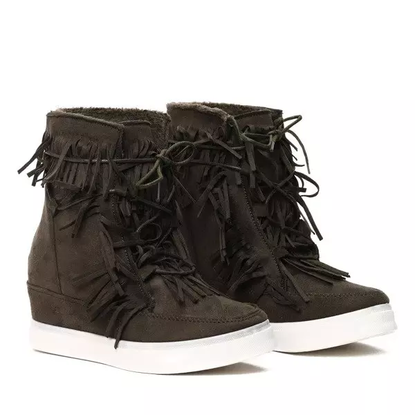 OUTLET Adidași verde închis cu franjuri pe o pană Kennedy de interior - Încălțăminte