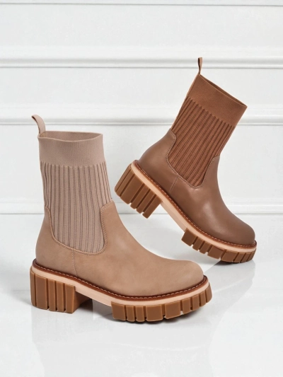 Botine de damă cu toc gros din piele ecologică Ivy Storm