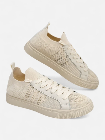 Beżowe sneakersy Damiani – lekkie trampki tela/skóra eco na lato