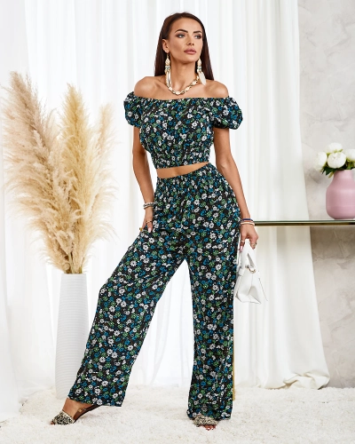 Royalfashion Set floral negru din două piese pentru femei