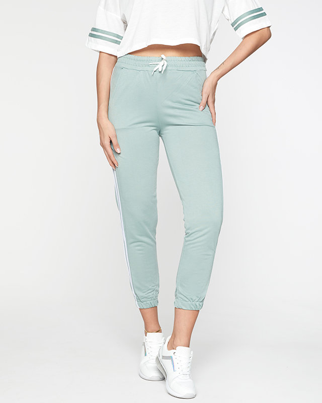 Set de trening sport pentru femei, verde și alb, cu dungi - Îmbrăcăminte