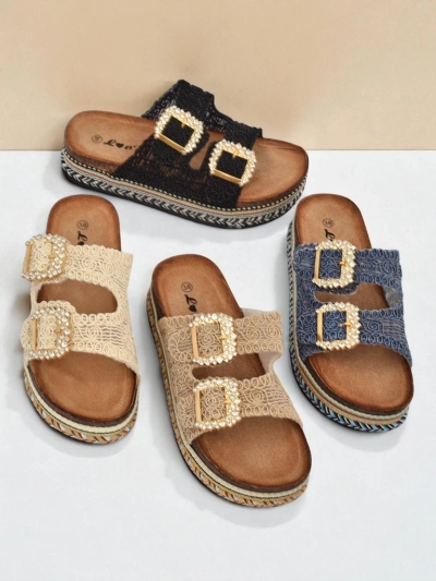 Royalfashion Sandale de damă cu catarame cu pietre GlamCork
