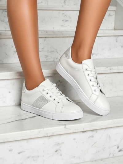 Luminosa Sneakers Albi din Piele Ecologică