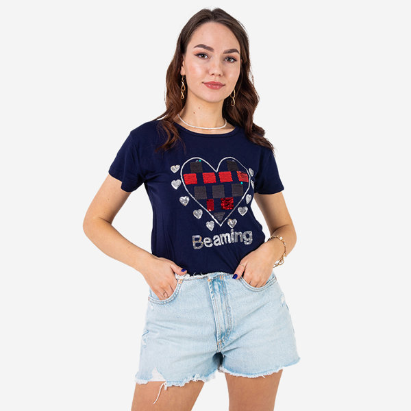 Tricou dama bleumarin cu imprimeu - Imbracaminte