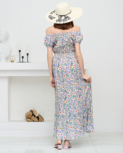 Rochie lungă de vară verde pentru femei cu flori mov - Îmbrăcăminte