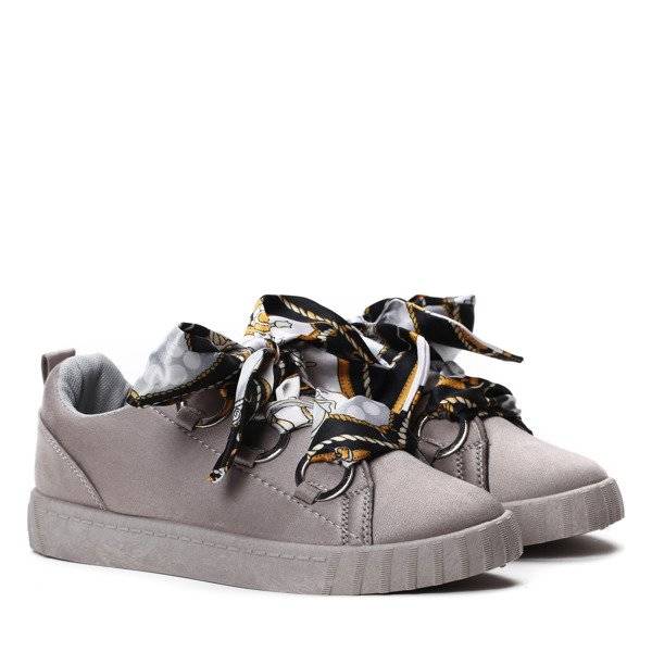 OUTLET Adidași gri cu panglică decorativă Cindy - Încălțăminte