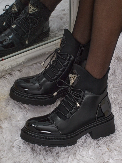 Botine de damă Elisse din piele ecologică cu șireturi