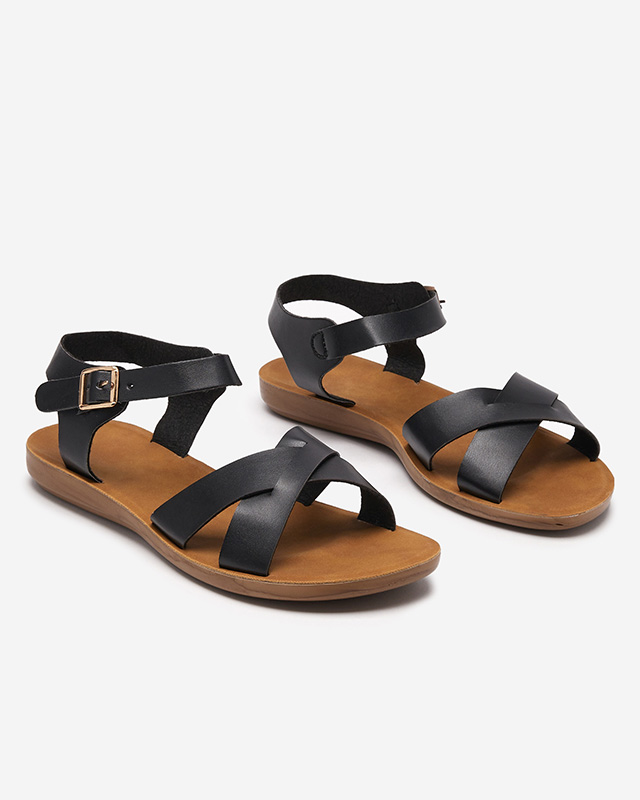 OUTLET Sandale plate negre de dama clasice Eterika - Incaltaminte