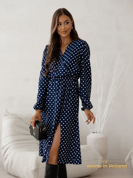 Rochie midi de damă cu buline Midnight Bloom