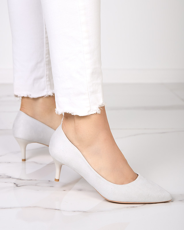 Pompe de damă gri deschis pe toc mic Oia - Îmbrăcăminte