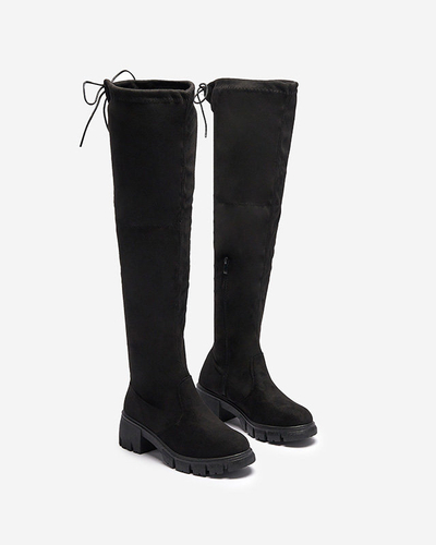 OUTLET Cizme negre de damă până la genunchi, pe post de toc Wersetfa- Footwear