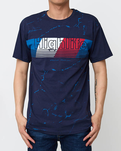 Tricou bărbați bleumarin cu imprimeu - Îmbrăcăminte
