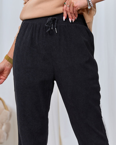 Royalfashion Pantaloni negri din țesătură de catifea pentru femei