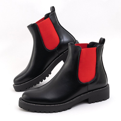 Ghete Chelsea negre cu inserție roșie Comu- Pantofi