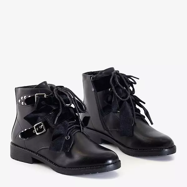 OUTLET Genti negre cu jeturi și arcuri din velur Caterina - Încălțăminte