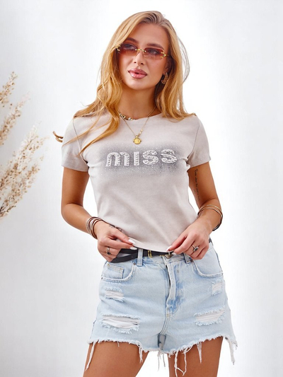 Royalfashion Tricou de damă din bumbac cu strasuri MISS