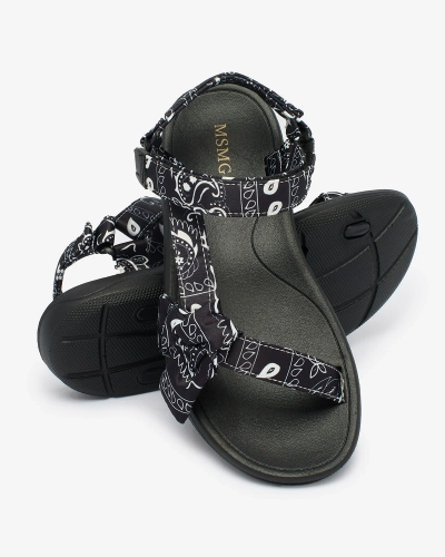 Royalfashion Sandale negre pentru femei cu fundiță Oyall