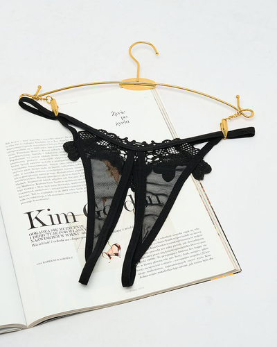 Royalfashion Chiloți tanga de damă din dantelă neagră