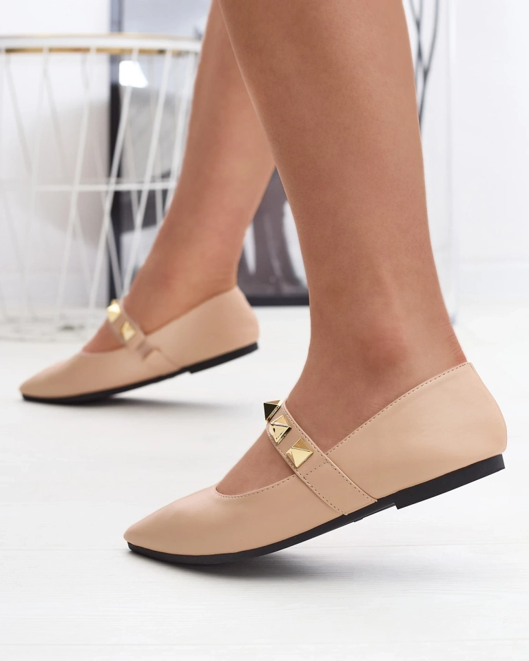 Balerini bej cu toc plat pentru femei, cu cuier Dejika - Încălțăminte