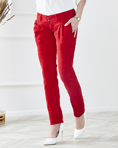 Pantaloni de damă, roșii, cu talie joasă - Îmbrăcăminte