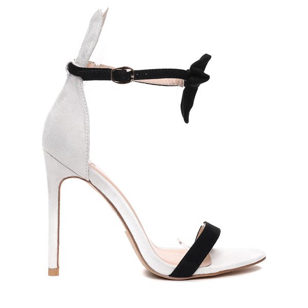 Szaro-czarne sandały z kokardką i uszami- Obuwie