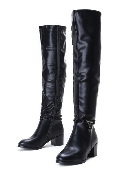 Czarne kozaki na niskim słupku Jacqueline - Obuwie