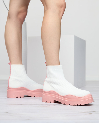 Cizme de dama pe talpa mai groasa in Korlic-Shoes alb si roz