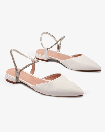 Royalfashion White Sandale cu toc plat pentru femei cu talpă strălucitoare împodobită