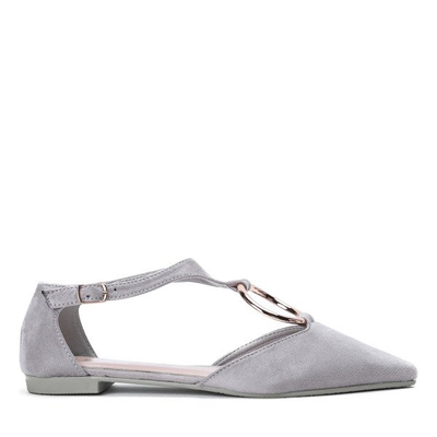 Szare baleriny ze złotą ozdobą Laurita - Obuwie