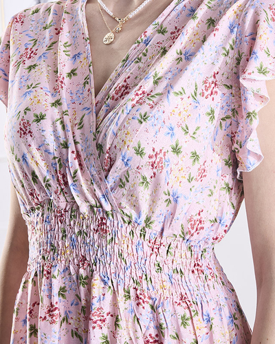 Rochie midi florală roz pentru femei - Îmbrăcăminte