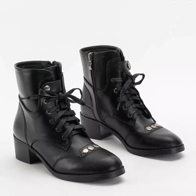 OUTLET Botine de dama negre cu toc plat Rinta - Incaltaminte