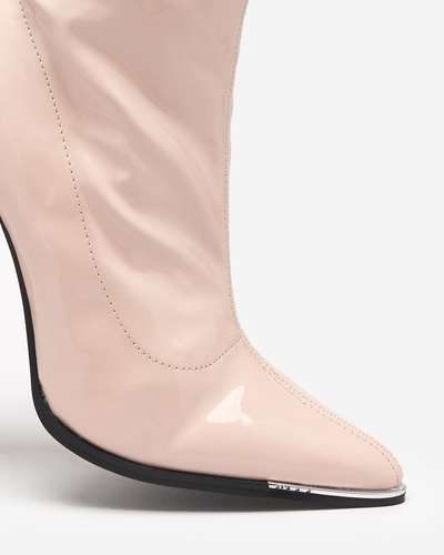 OUTLET Cizme stiletto lăcuite bej pentru femei Rekifa - Încălțăminte