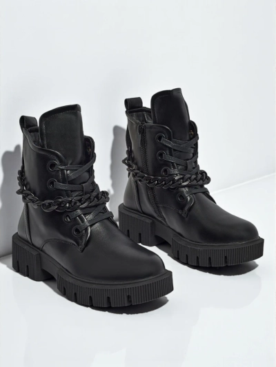 Botine de damă Anviq din piele ecologică cu șireturi