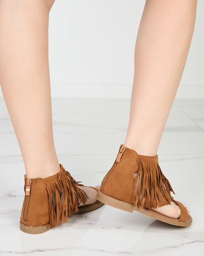 OUTLET Sandale dama cu franjuri camel Clov- Pantofi