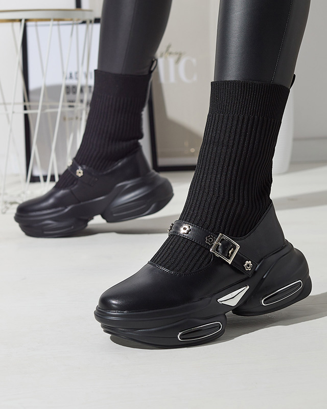 OUTLET Cizme sport de damă negre cu partea superioară a'la sock Folden- Footwear