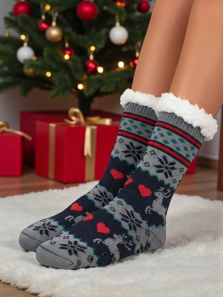 Skarpety Damskie Aurora Wielokolorowe Dzianinowe Z Cieplutkim Futerkiem